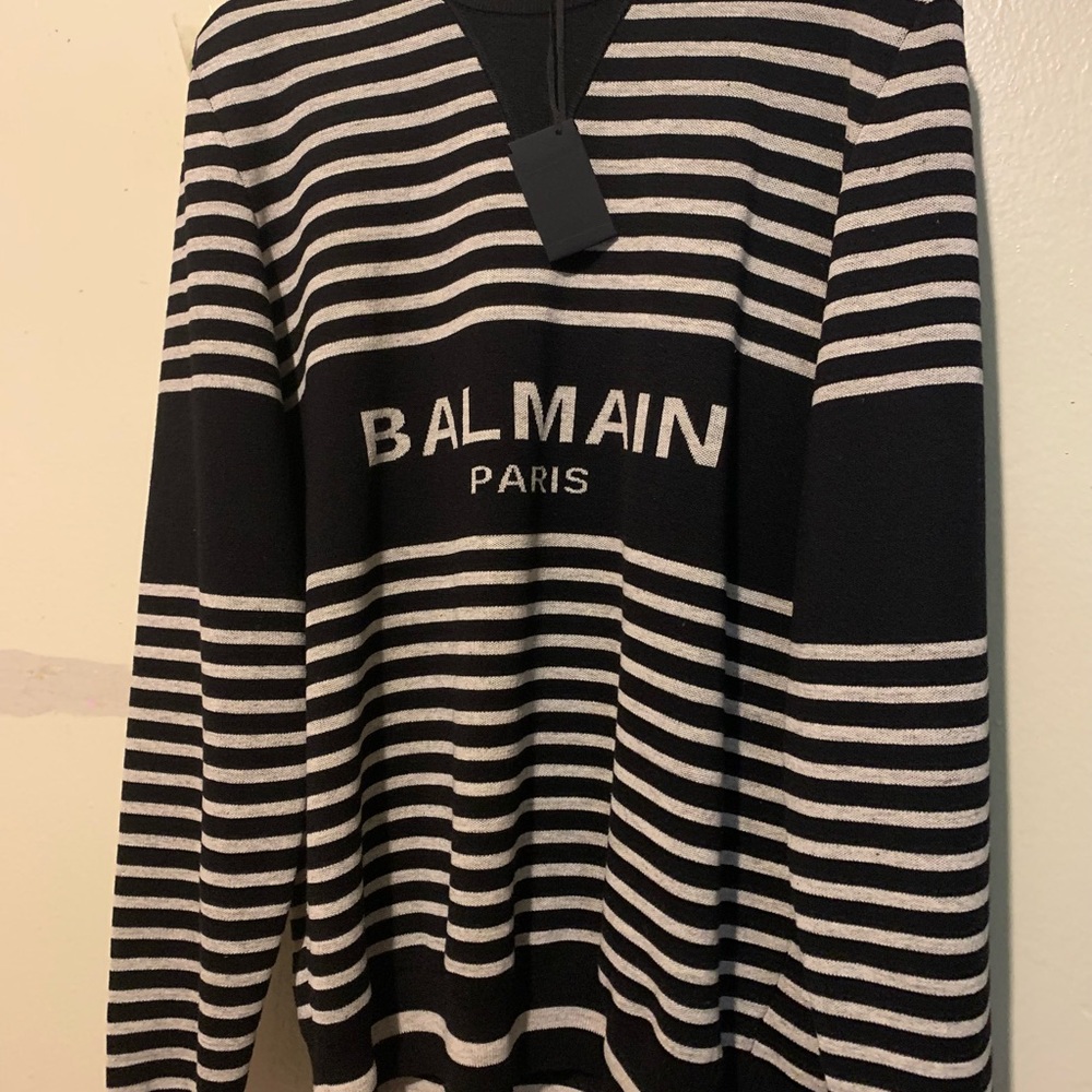 Balmain
striped intarsia logo jumper